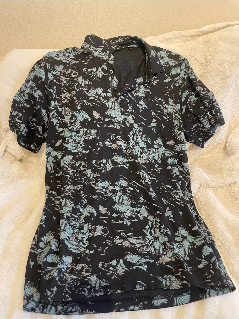 Travis Mathew Black Polo with Aqua Floral Print